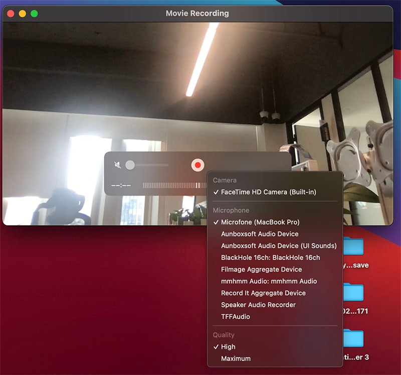 webcam recording quicktime player mac