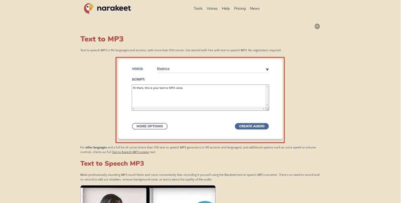 set language and voice in narakeet