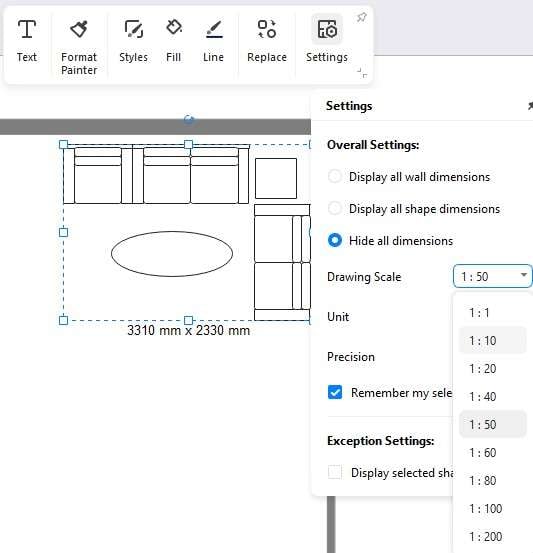 edrawmax drawing scale options