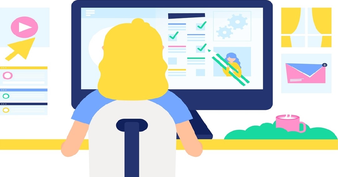 woman working on computer illustration