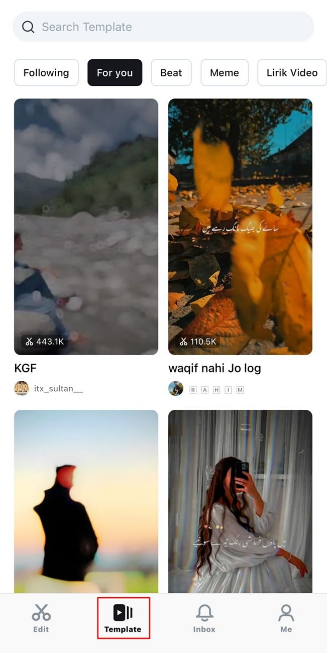 select template for editing