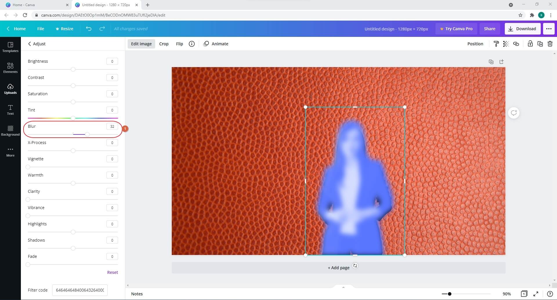 blur thumbnail image in Canva