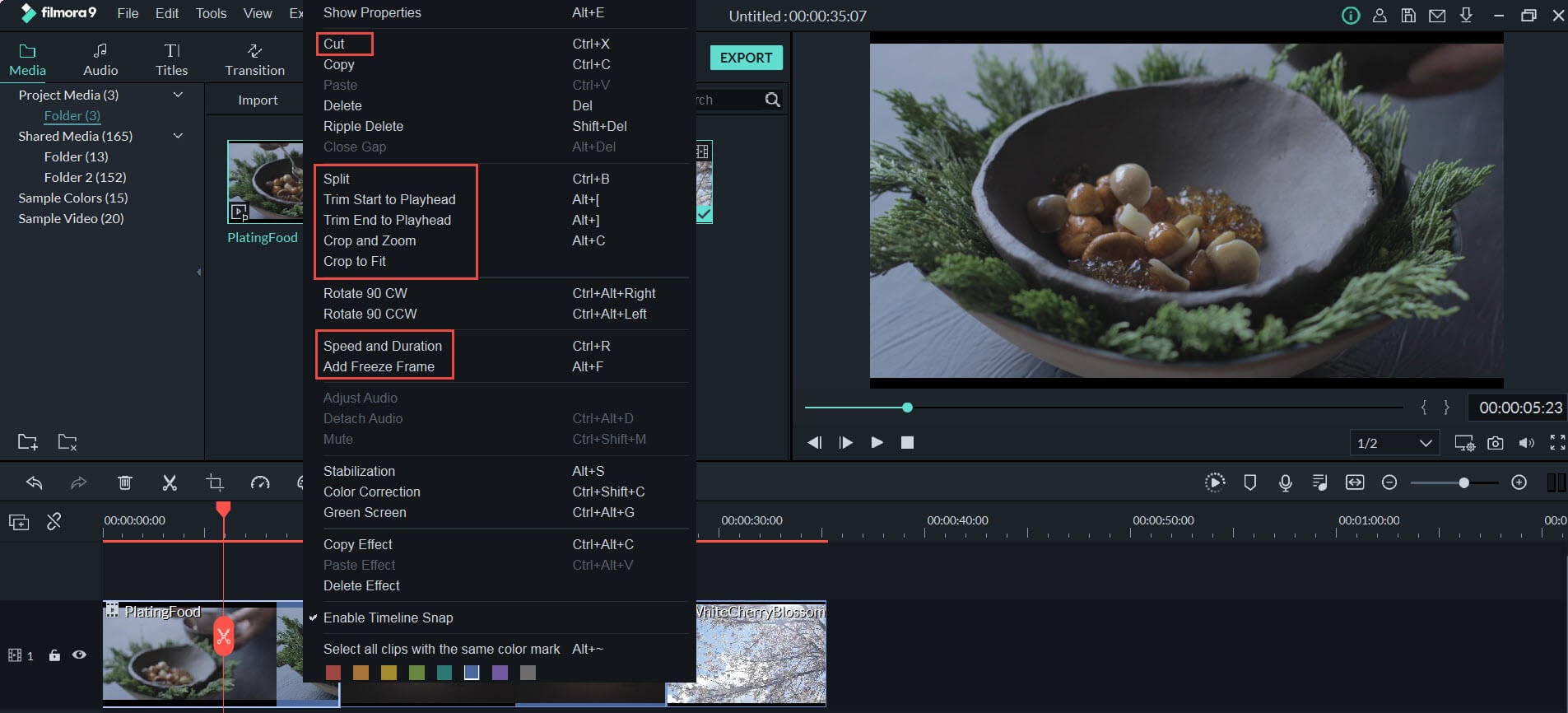 editing options