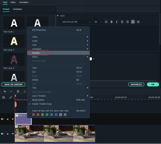 change the duration of the text.