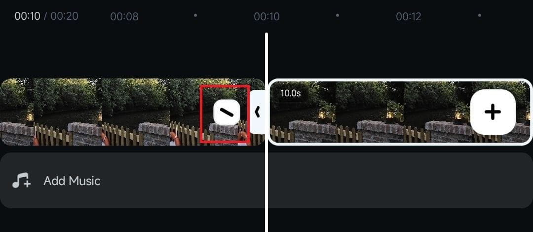 add transition between split clips