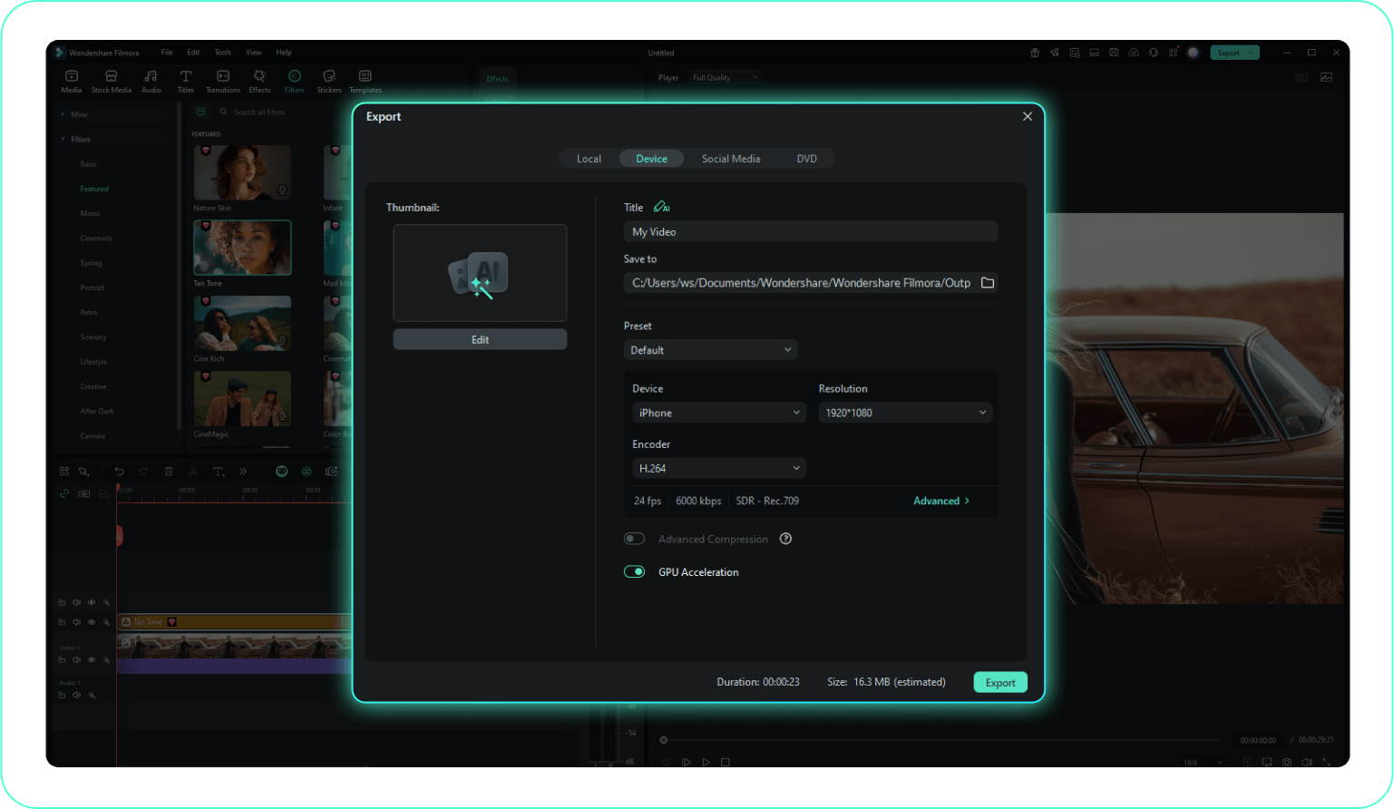 export your filtered video
