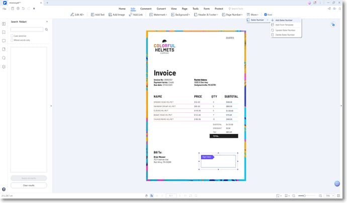 add bates number on pdf