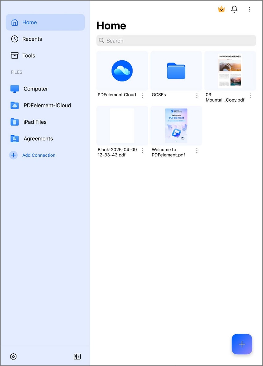 main interface of pdfelement for ios