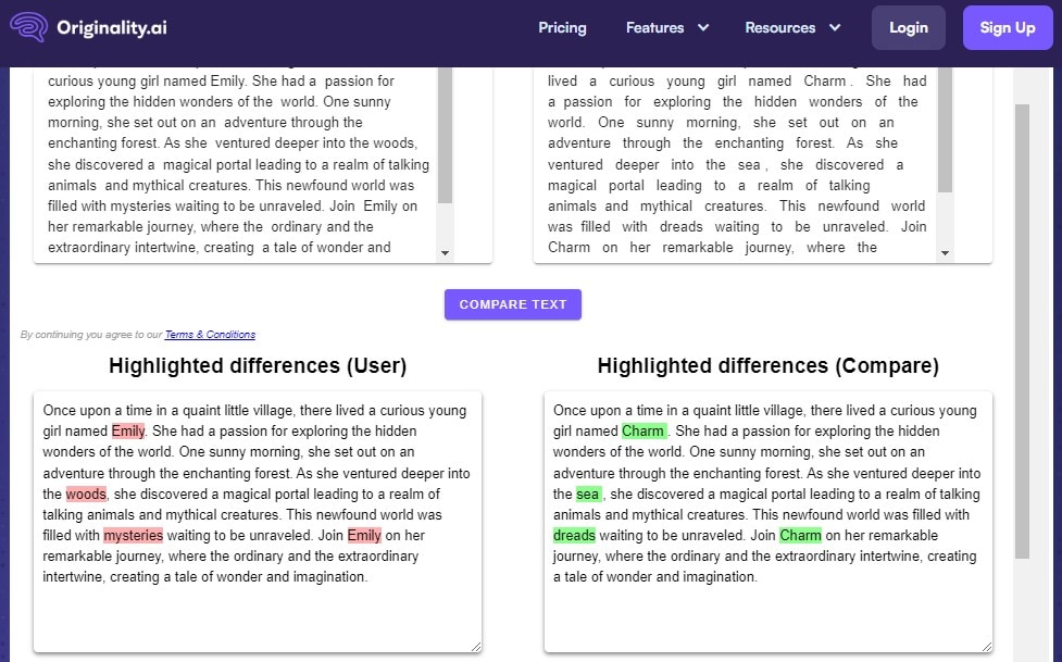 comparison output