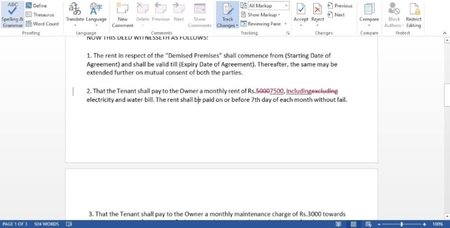 making edits on the document
