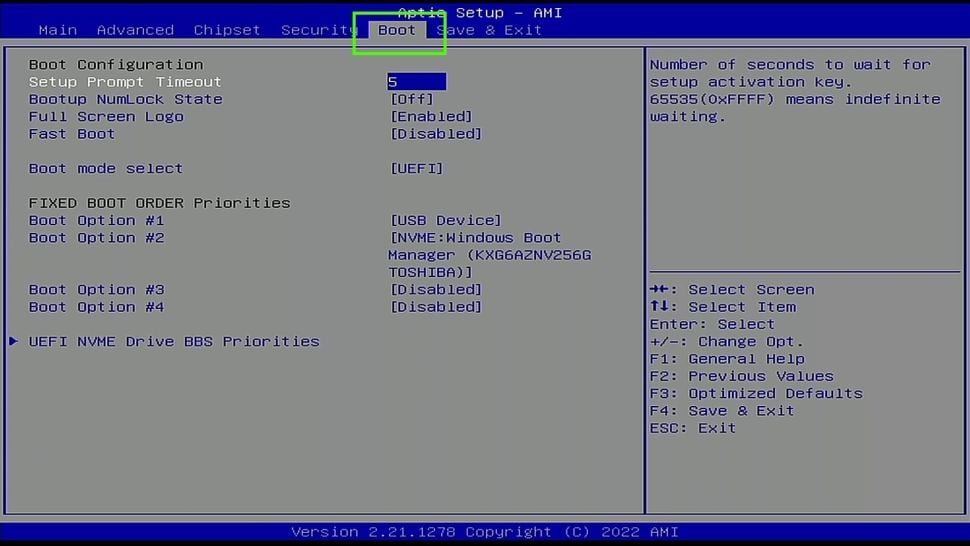 select the boot menu