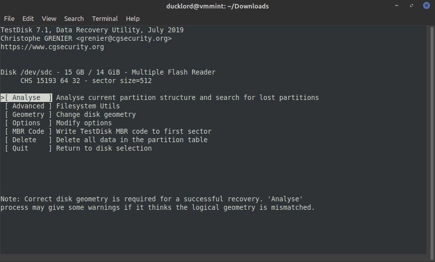 analyze structure for corrupt partition