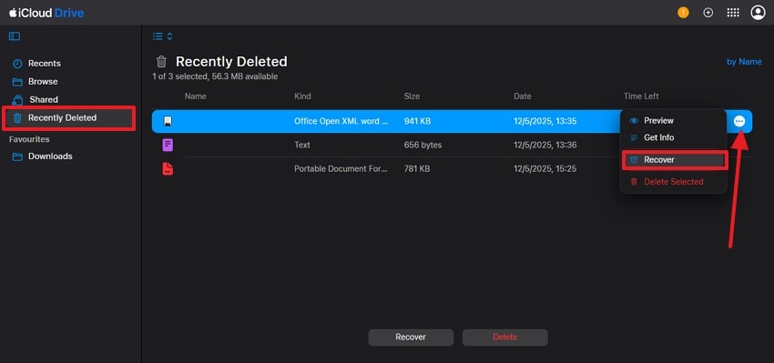 recover deleted files from icloud drive