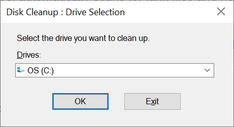 disk to clean up the selection