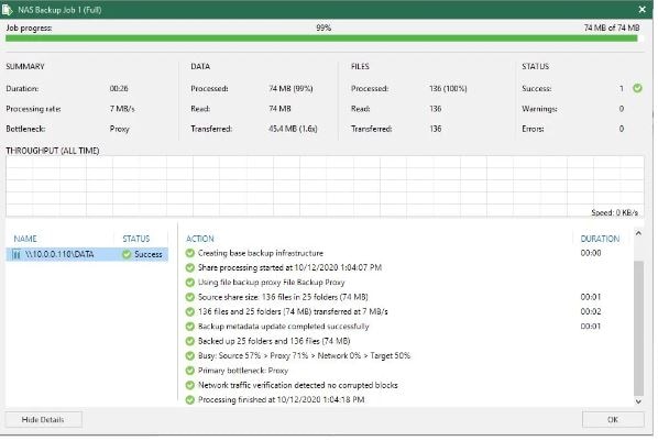 veeam nas backup finished job