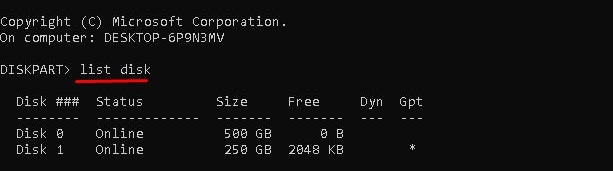 list disk