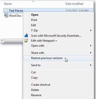 restore previous versions